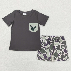 Deer Camo Gray Boys Shorts Sets