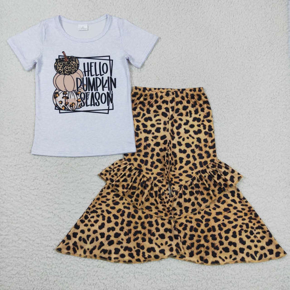 Hello Pumpkin Season Girls Short Sleeve+Trousers Sets