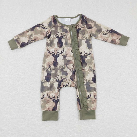 Camo Elk Deer Green Jungle Hunting Girls Fall Romper