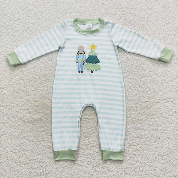 Solider Tree Stripe Green Boys Christmas Romper