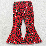 No replacement when sold out!Red Green Leopard Print Flared Jeans Girls Christmas Pants