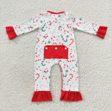 Candy Cane Red White Girls Christmas Romper