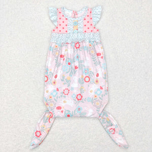 Bunny Floral Polka Dots Night-Robe Pink Girls Easter Romper