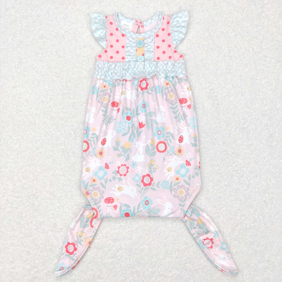 Bunny Floral Polka Dots Night-Robe Pink Girls Easter Romper