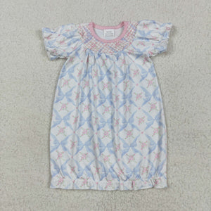 Floral Blue Bow Pattern Night-Robe Baby Summer Romper