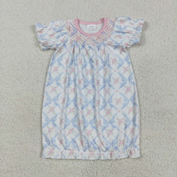 Floral Blue Bow Pattern Night-Robe Baby Summer Romper