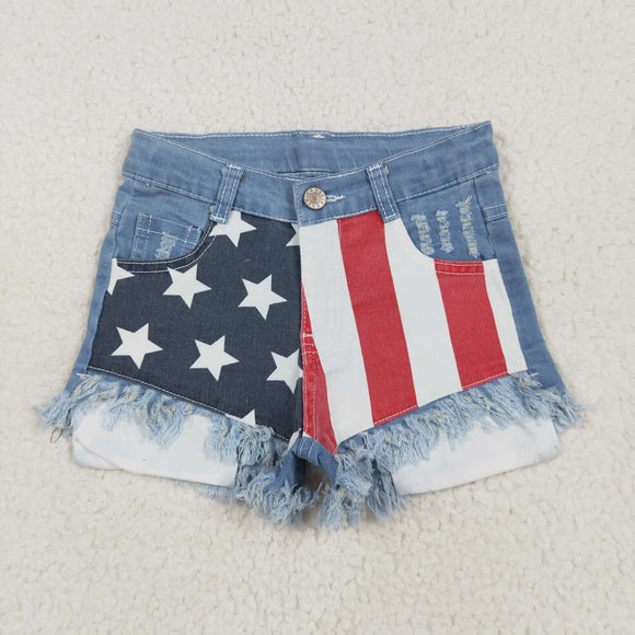 Stars Stripes Denim Shorts Girls 4th of July Pant