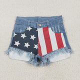Stars Stripes Denim Shorts Girls 4th of July Pant