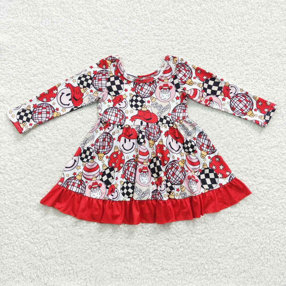 Hoho Disco Ball Smile Red Ruffles Girls Christmas Dress