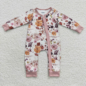 Pumpkin Leaves Pink Girls Fall Romper