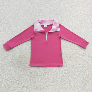 Plaid Hot Pink Polo Girls Long Sleeve Top