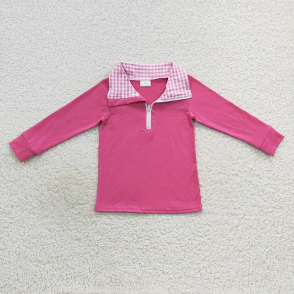 Plaid Hot Pink Polo Girls Long Sleeve Top