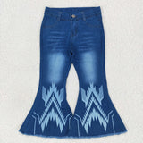 Pattern Bleached Flared Girls Jeans Pants
