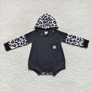 Smile Cow Print Black Hoodie Boys Fall Romper