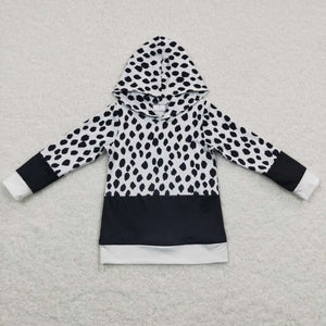 Leopard Print Black White Boys Hoodie Top