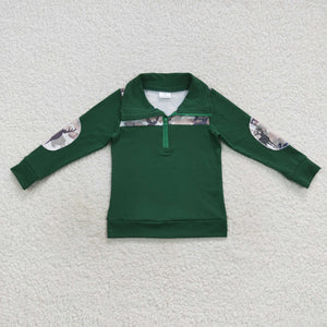 Deer Duck Turkey Polo Green Boys Long Sleeve Top