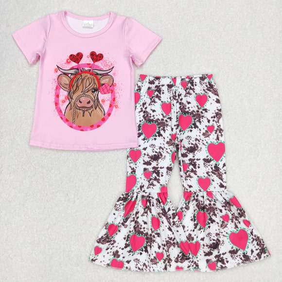 Highland Cow Cowhide Pink Girls Valentines Outfits