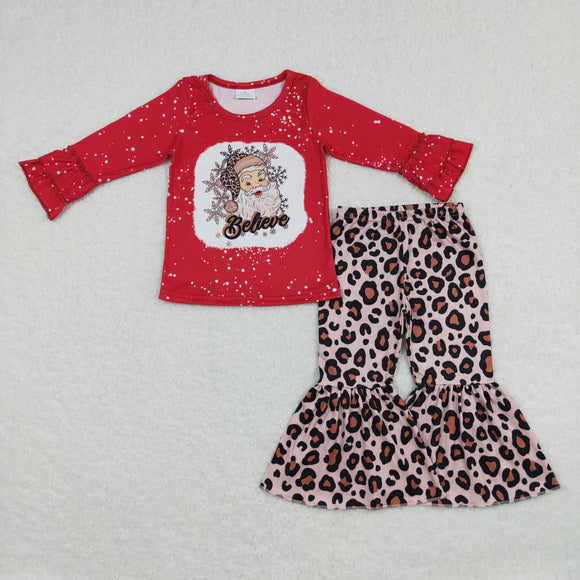 Believe Santa Leopard Print Red Girls Christmas Outfits