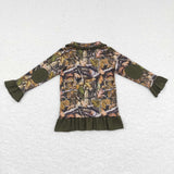 Elk Deer Leaves Camo Polo Girls Long Sleeve Top