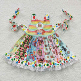 Cartoon Stripes Belt Girls Patchwork Dress