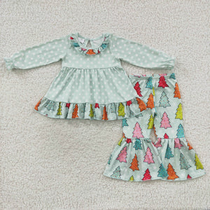 Colorful Tree Polka Dots Green Girls Christmas Outfits