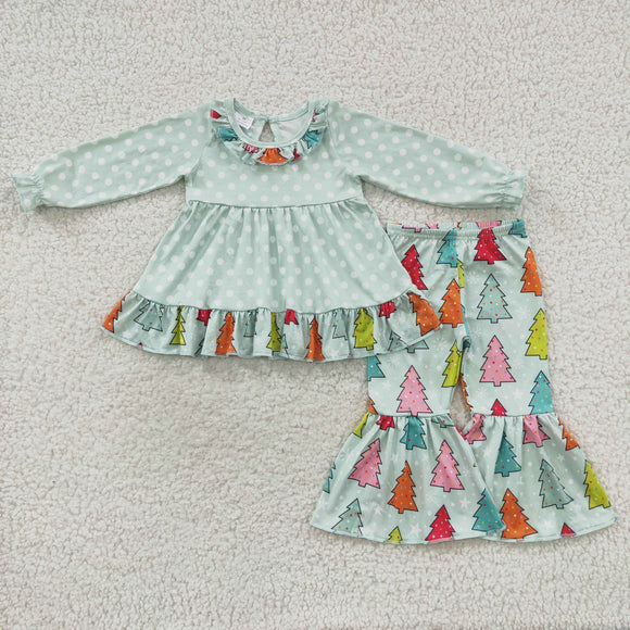 Colorful Tree Polka Dots Green Girls Christmas Outfits