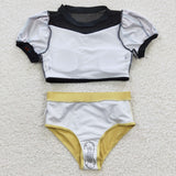 Cartoon Princess Black Yellow Girls Swimsuits