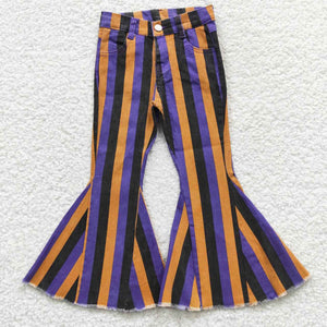 Purple Black Orange Stripe Flared Girls Jeans Pants