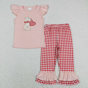 Dog Heart Red Plaid Pink Girls Valentines Outfits