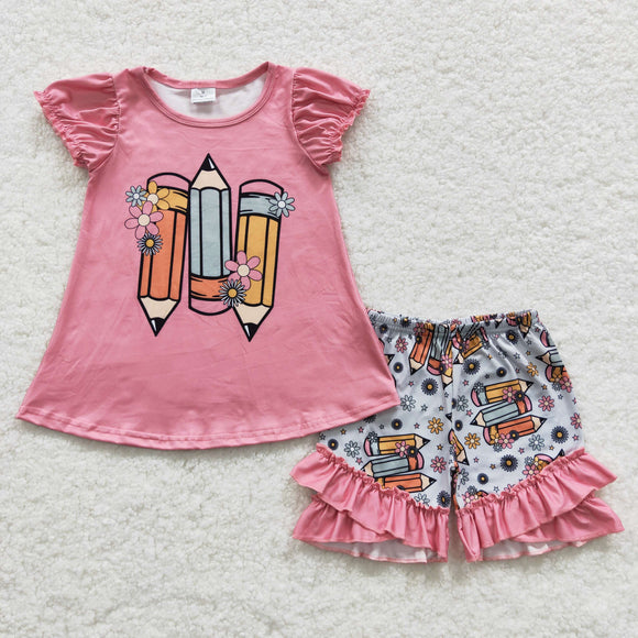 Pencils Floral Pink Girls Back to School Outfits