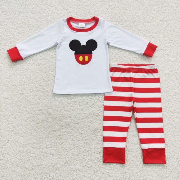 Cartoon Red Stripe Boys Christmas Pajamas