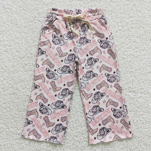 Howdy Cowgirl Hat Boots Pink Girls Long Pants