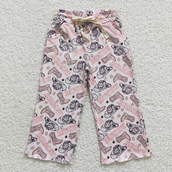 Howdy Cowgirl Hat Boots Pink Girls Long Pants