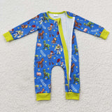 Cartoon Cowboy Yellow Blue Boys Fall Romper