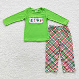 Cartoon Characters Dog Green Plaid Boys Christmas Outfits