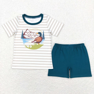 Duck Stripe Green Boys Shorts Sets