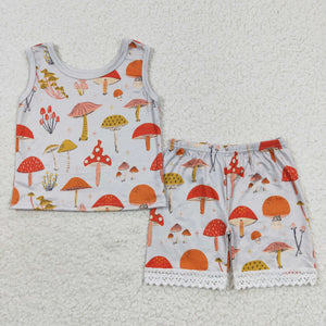 Mushroom Lace Ruffles Girls Shorts Sets
