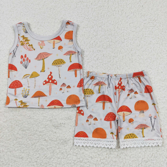 Mushroom Lace Ruffles Girls Shorts Sets