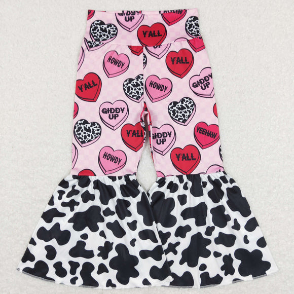 Giddy Up Heart Cow Print Pink Girls Valentines Pants