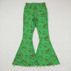 Adult Mommy & Me Cartoon Smile Green Flared Jeans Christmas Pants