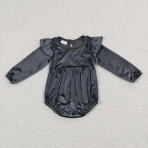 Solid Velvet Gray Girls Christmas Romper