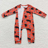 Cow Dog Orange-Red Boys Fall Romper