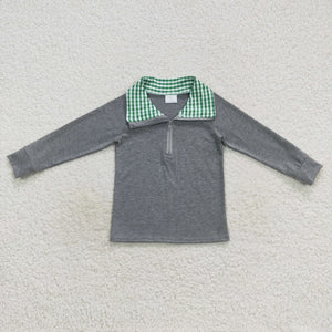 Green Plaid Gray Polo Boys Long Sleeve Top