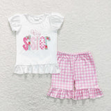 Big Sister Pink Plaid Girls Shorts Sets