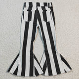 Kids Mommy & Me Black White Stripes Flared Girls Jeans Pants