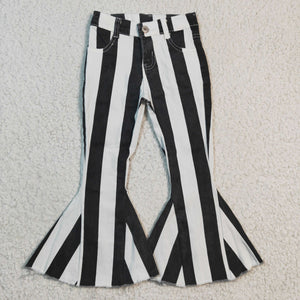 Kids Mommy & Me Black White Stripes Flared Girls Jeans Pants