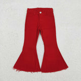 Solid Red Flared Girls Jeans Pants
