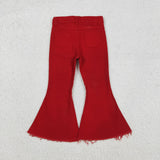 Solid Red Flared Girls Jeans Pants