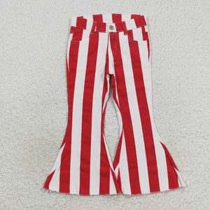 Red White Stripe Flared Girls Jeans Pants