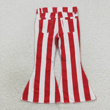 Red White Stripe Flared Girls Jeans Pants